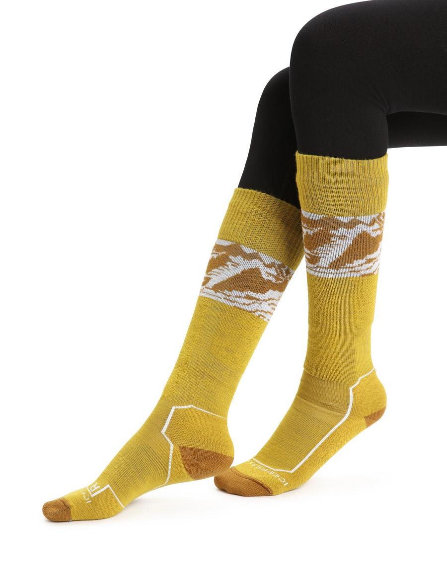 Silent Gold / Clove Icebreaker Merino Ski+ Light Over the Calf Alps 3D Women's Socks | AU 1404HAPK